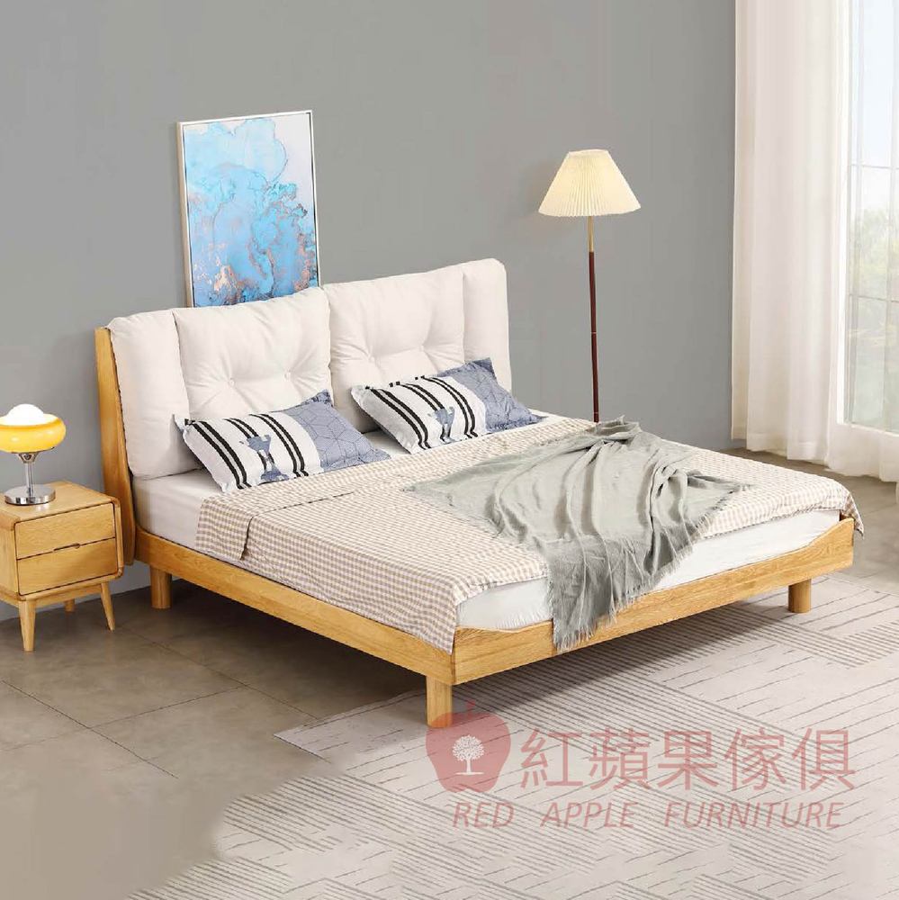 [紅蘋果傢俱] 橡木系列 POKQ 雲朵床 實木床 床架 軟包床 實木床架 雙人床 雙人加大床 北歐風 實木