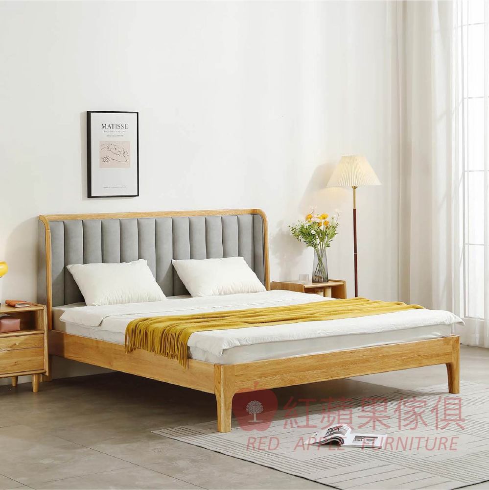 [紅蘋果傢俱] 橡木系列 POKQ 諾梵床 實木床 床架 軟包床 實木床架 雙人床 雙人加大床 北歐風 實木
