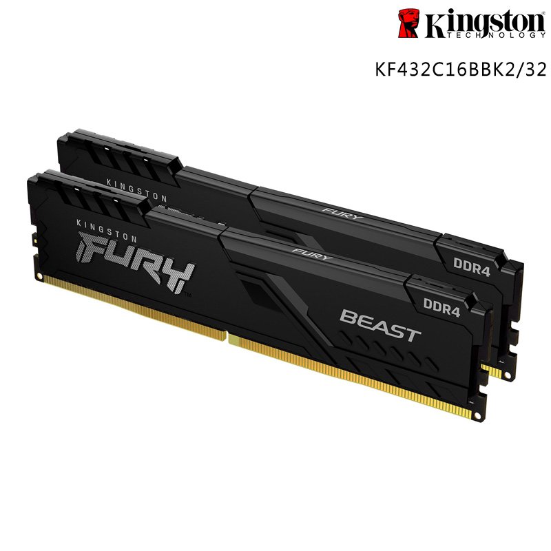 Kingston 金士頓 FURY Beast 獸獵者 DDR4 3200 16GBx2 桌上型記憶體 黑散熱片 雙通道 CL16 KF432C16BBK2/32