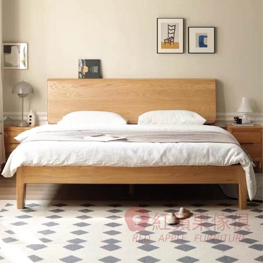 [紅蘋果傢俱] 橡木系列 POKQ 大斜靠床 實木床 床架 實木床架 雙人床 雙人加大床 北歐風 實木