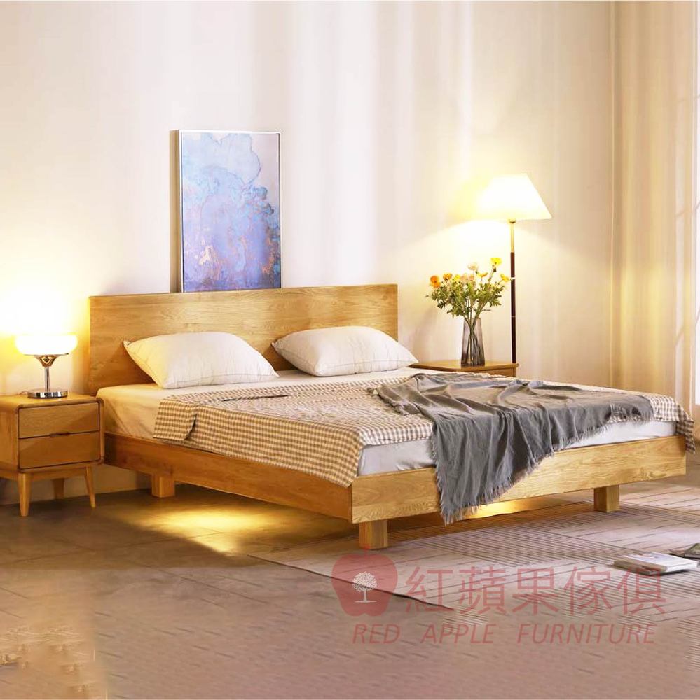 [紅蘋果傢俱] 橡木系列 POKQ 懸浮床 實木床 床架 實木床架 雙人床 雙人加大床 北歐風 實木
