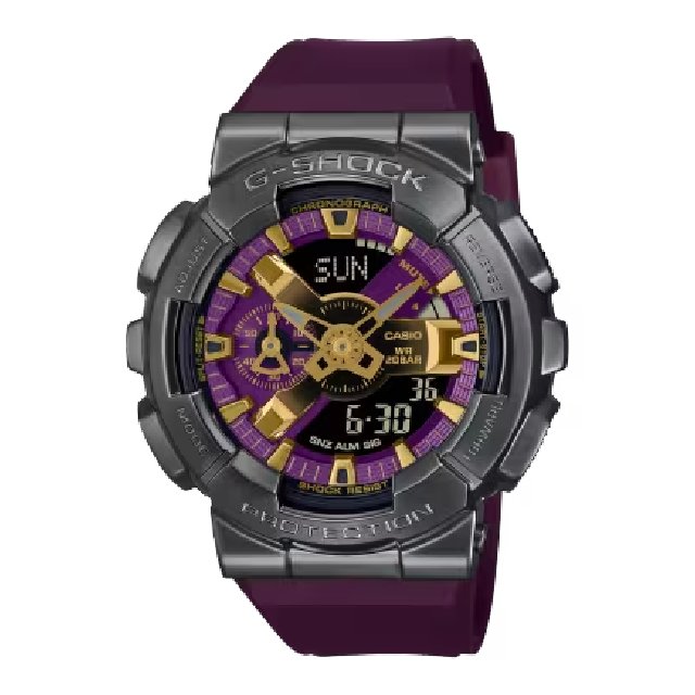 CASIO卡西歐 110 系列 GM-110CL-6A 沙漠荒野離子電鍍金屬雙顯時尚腕錶 冒險紫 48.8mm