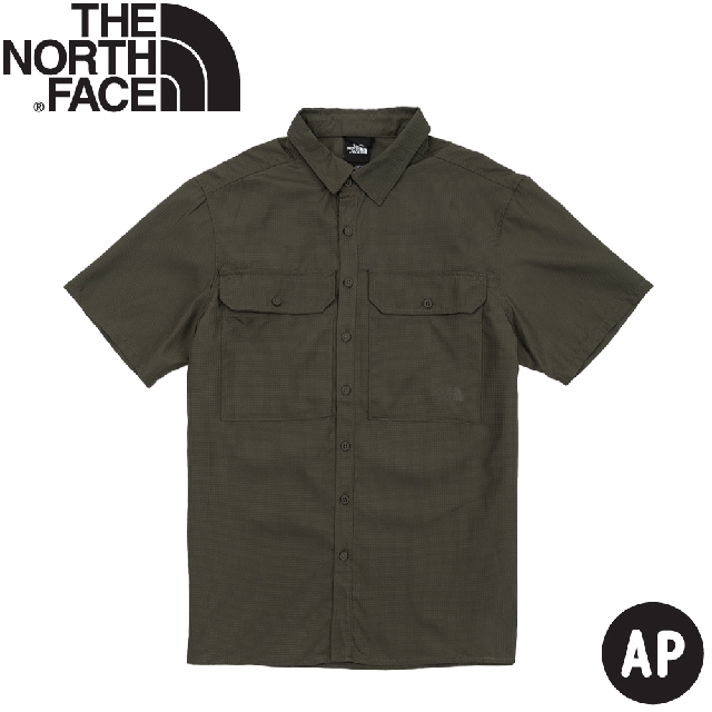 【The North Face 男 排汗快乾抗UV短袖襯衫AP《橄綠》】81PR21L/短袖襯衫/休閒襯衫