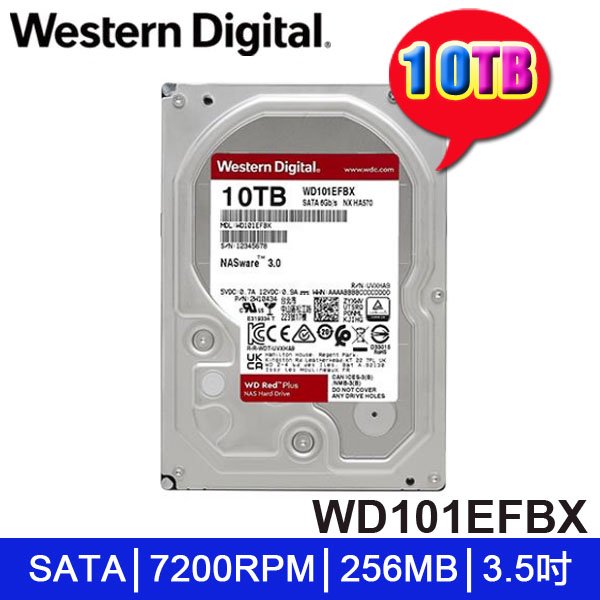 【MR3C】含稅附發票 WD 公司貨 紅標 Plus 10T 10TB WD101EFBX NAS 專用 3.5吋 硬碟