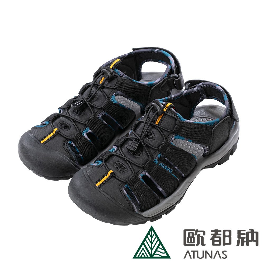ATUNAS歐都納男款勇闖水陸減震護趾涼鞋(A1GCEE08黑藍迷彩/透氣) 登山屋