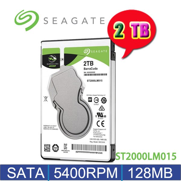 【MR3C】含稅 SEAGATE 2T 2TB ST2000LM015 BarraCuda 新梭魚 SATA 筆電 硬碟 7mm