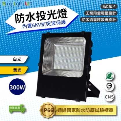 ◎Bling Light LED◎LED戶外防水投光燈/投射燈 300W，IP66，CNS認證，全電壓