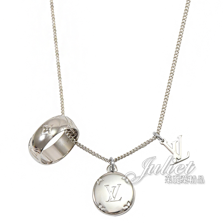 LOUIS VUITTON Necklace M62485 Monogram Charms Ring Logo Silver