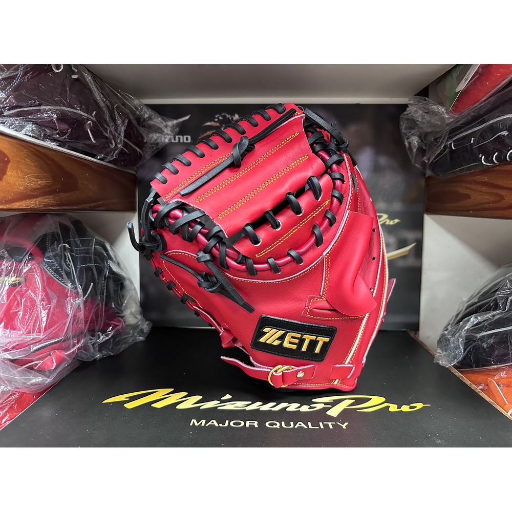 新莊新太陽 ZETT 81系列 BPGT-81202 牛皮 棒壘手套 捕手 反手 左投 紅黑 特2500