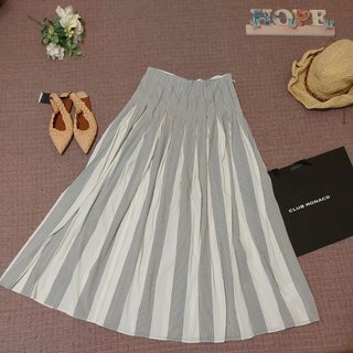 加拿大 CLUB MONACO 精品 超美 歐美時尚 灰白條紋高腰傘狀打褶 落地長裙 長裙 半身裙 4