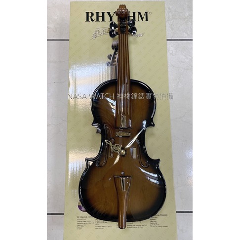 RHYTHM CLOCK 麗聲專為熱愛樂器設計小提琴造型光控30首音樂掛鐘 型號：4MHA03WD06【神梭鐘錶