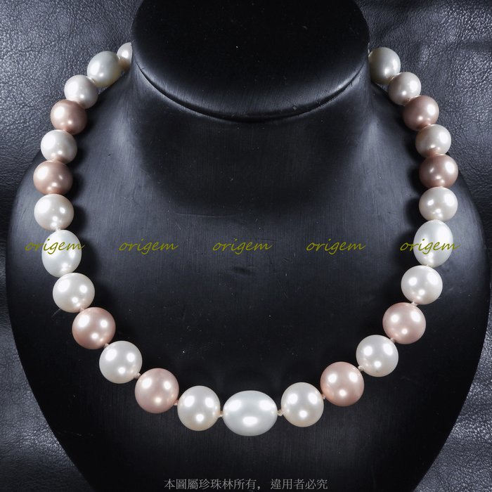 珍珠林~一珠一結12MM珍珠搭配蛋型珍珠項鍊~南洋深海硨磲貝霧面珍珠#064+3