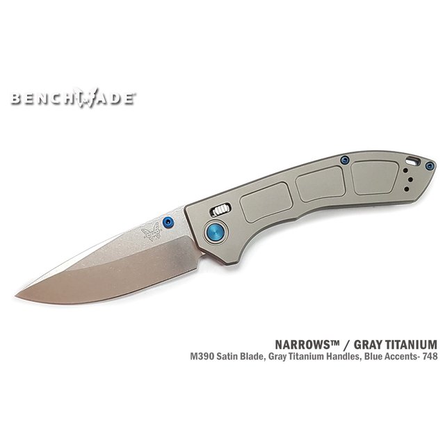 Benchmade NARROWS AXIS 灰鈦柄藍指柱折刀 - M390鋼 (Satin處理) 【2023 年 BLADE Show 美國製造年度刀具獎！】
