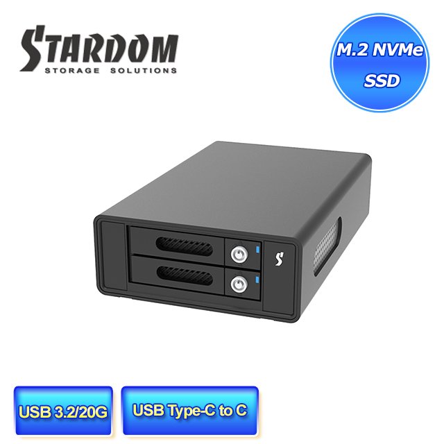 STARDOM US2-B32 USB3.2 Gen2 Type-C 2bay M.2 NVMe SSD 外接盒