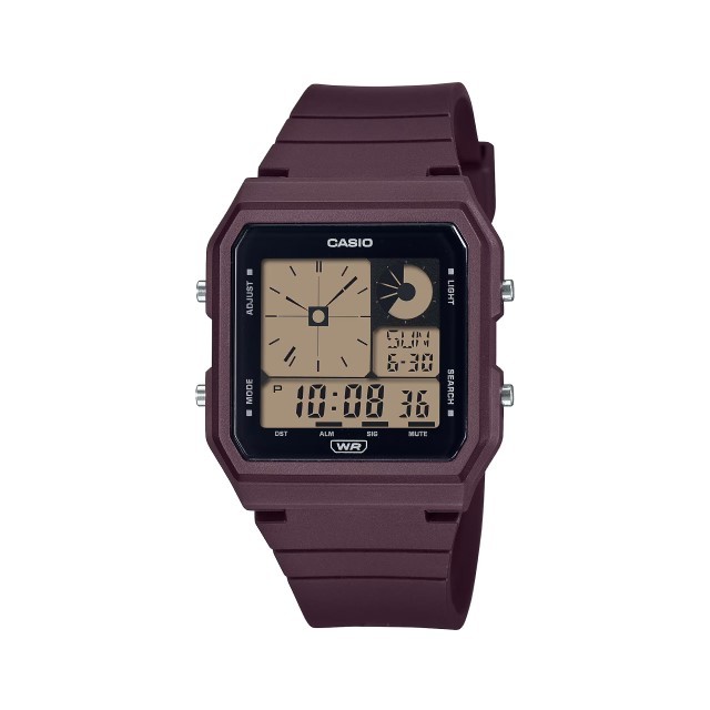 【CASIO 卡西歐】經典復古方形電子雙顯腕錶-酒紅色/LF-20W-5A/台灣總代理公司貨享一年保固