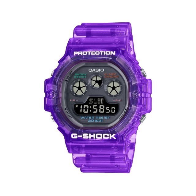 【CASIO G-SHOCK】螢光透明色系數位運動腕錶-透紫色/DW-5900JT-6/台灣總代理公司貨享一年保固