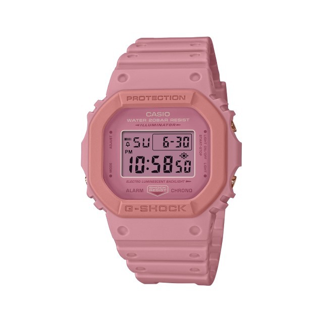 【CASIO G-SHOCK】桃花源系列粉紅色調方形運動雙顯腕錶-溫柔粉/DW-5610SL-4A4/台灣總代理公司貨享一年保固