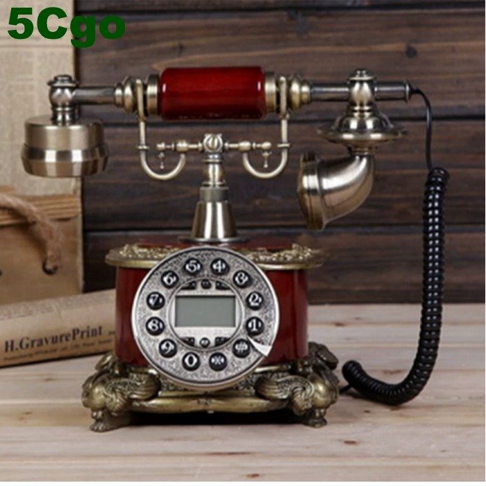 5Cgo仿古電話機座機老上海歐式有電座機時尚老式固定辦公古董復古電話紅木色設計師t35156397118臺灣專用含稅