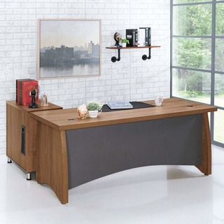 【SA734-1】柚木雙色6尺辦公桌組(含側邊櫃、活動櫃、皮製桌墊)