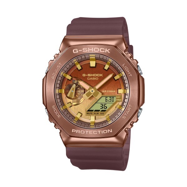 【CASIO G-SHOCK】沙漠景觀面盤八角框時尚雙顯運動腕錶-流沙金/GM-2100CL-5A/台灣總代理公司貨享一年保固