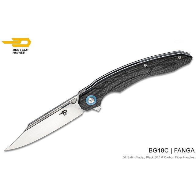 Bestech Fanga 碳纖+黑G10柄 Flipper 折刀 - D2工具鋼 ( Satin ) -BT BG18C