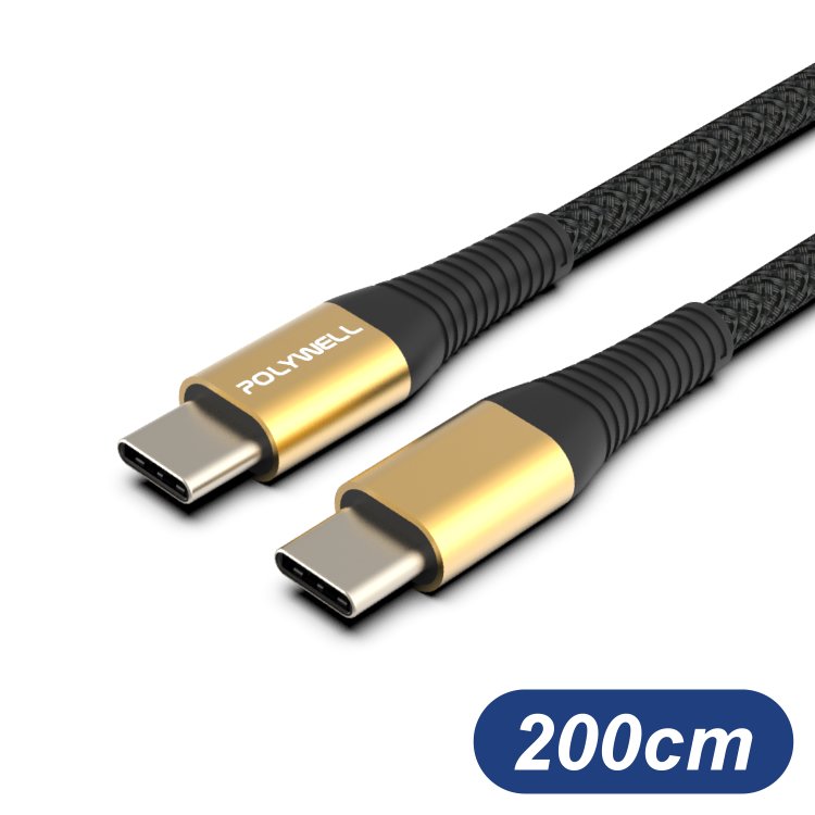 金色 USB3.1 Type-C 5A高速充電線 200cm 2米 適用 C to C 傳輸線
