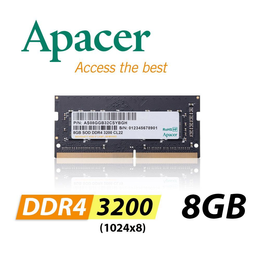 Apacer DDR4 SODIMM 3200-22 8GB RP(LG筆電用單面)-1024*8 記憶體