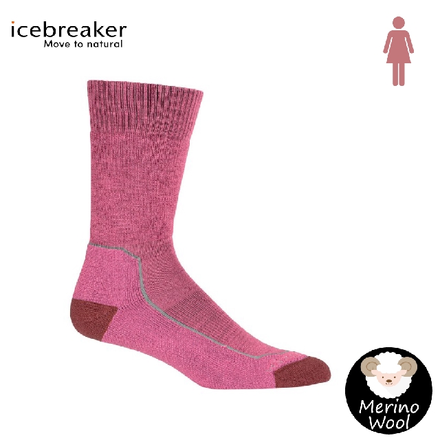【Icebreaker 女 中筒中毛圈健行襪(+)《梅粉紅》】105097/快乾襪/機能襪/排汗襪/羊毛襪/中筒襪