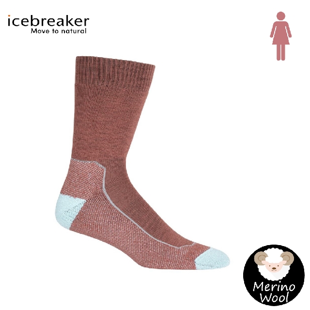 【Icebreaker 女 中筒薄毛圈健行襪(+)《淺酒紅/藍》】105099/快乾襪/機能襪/排汗襪/羊毛襪/中筒襪