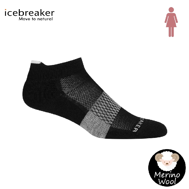 【Icebreaker 女 薄毛圈多功能運動踝襪《黑/炭灰》】105128/快乾襪/機能襪/排汗襪/羊毛襪/短襪