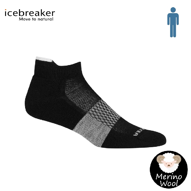 【Icebreaker 男 薄毛圈多功能運動踝襪《黑/炭灰》】105129/快乾襪/機能襪/排汗襪/羊毛襪/短襪