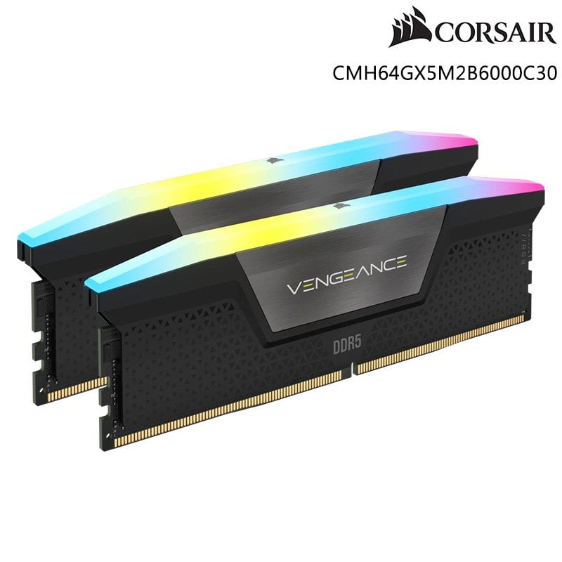 CORSAIR 海盜船 Vengeance 復仇者 64GB (32GB*2) DDR5-6000 CL30 RGB 超頻 雙通道 記憶體 黑色 CMH64GX5M2B6000C30