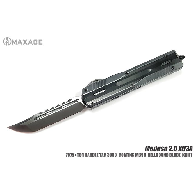 Maxace Medusa 2.0 梅杜莎 黑鈦/鋁柄 HELLHOUND刃 OTF彈簧刀 - M390鋼 (TAC軍規塗層-MAXACE X03A