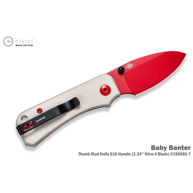We Knife/Civivi Baby Banter 象牙白G10柄紅刃折刀 - Nitro-V鋼(紅色處理)-WEKNIFE C19068S-7