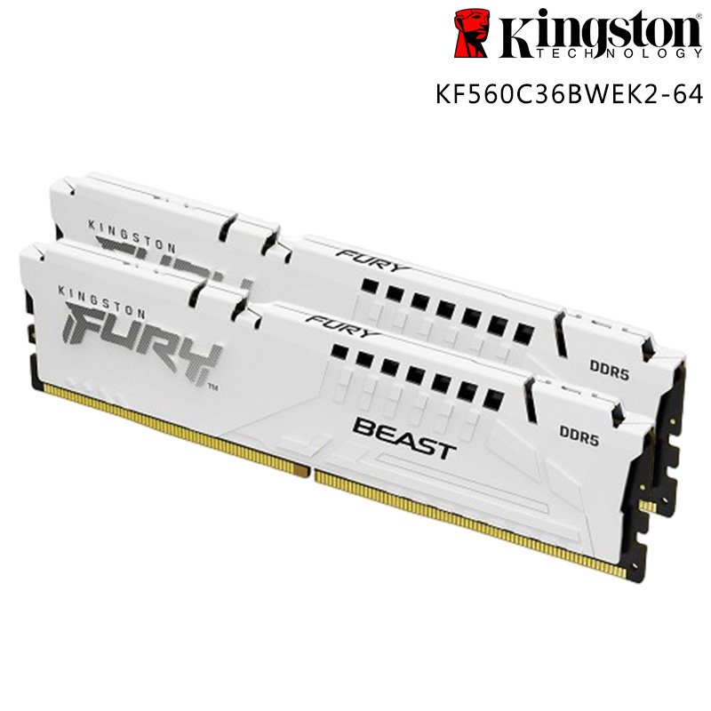 KINGSTON 金士頓 FURY Beast 獸獵者 64GB (32GBx2) DDR5-6000 CL36 雙通道 桌上型記憶體 白色散熱片 KF560C36BWEK2-64