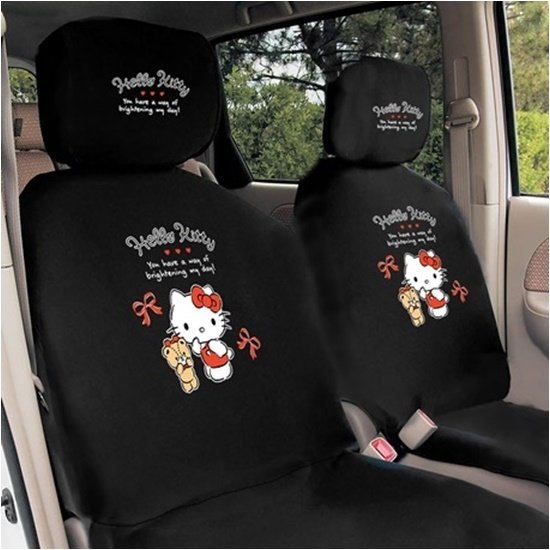【★優洛帕-汽車用品★】Hello Kitty 閃亮的日子 汽車前座椅套(2入) 黑色 PKTD016B-16