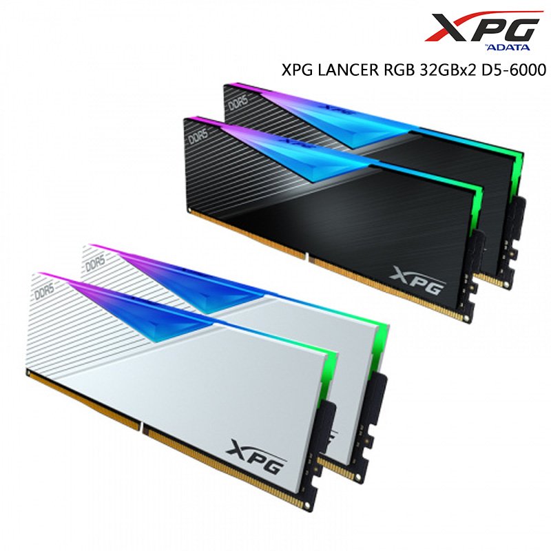 ADATA 威剛 XPG LANCER RGB 64GB (32GBx2) DDR5-6000 CL30 雙通道 桌上型記憶體 黑/白散熱片
