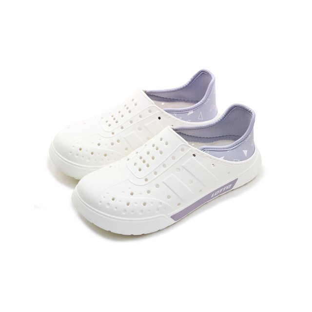 【LOTTO】排水透氣露營潮流洞洞休閒鞋 涼、拖鞋 SALINA系列 台灣製造 白紫 7167 女