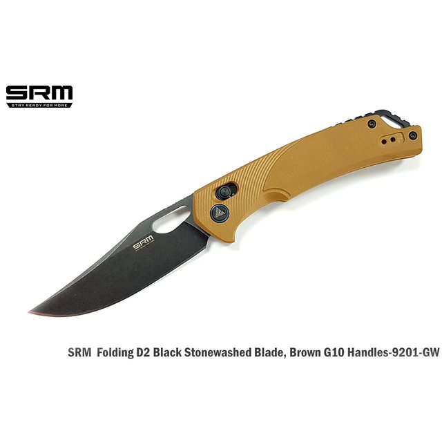 SRM 9201GW Ambi lock 棕G10炳軸鎖折刀 -D2鋼(黑石洗處理)-SRM 9201-GW
