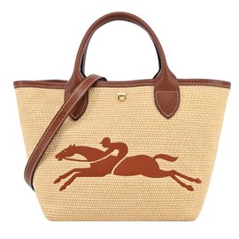 LONGCHAMP LE PANIER PLIAGE系列編織奔馬兩用包(小/棕) - PChome 商店街