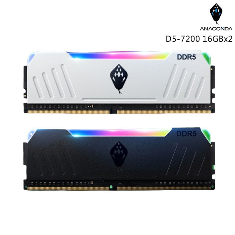ANACOMDA 巨蟒 DDR5 7200 32GB (16GBx2) CL34 雙通道 RGB 電競 桌上型記憶體 黑色散熱片 白色散熱片