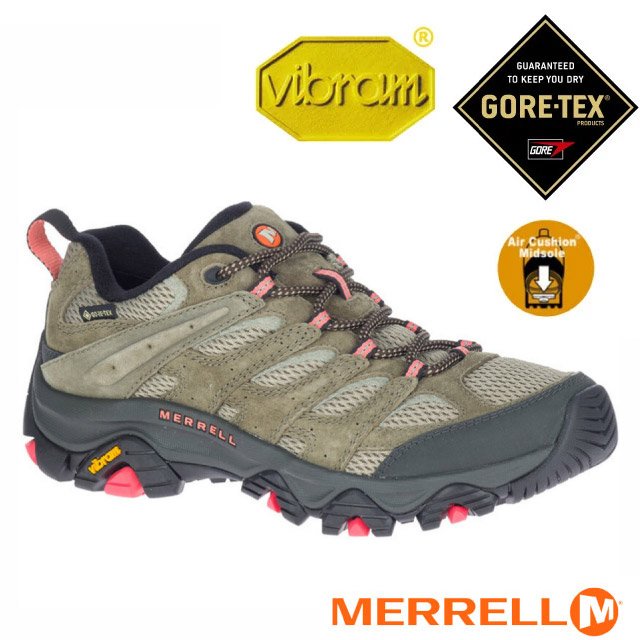 【美國 MERRELL】女新款 MOAB 3 GORE-TEX® 多功能防水透氣登山健行鞋.登山鞋/Vibram黃金大底.輕量EVA中底/ML036322 橄欖綠