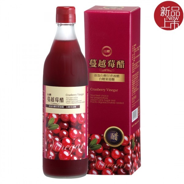 【台糖優食】蔓越莓醋 x1入(600ml/瓶) ~北美紅寶石，添加台糖甘蔗液、台糖果寡醣