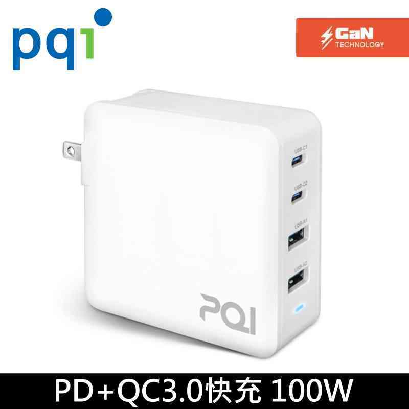 PQI 快充頭 充電器 GaN 氮化鎵 PD QC3.0快充 100W 雙孔 USB-C+USB-A 充電器X1台