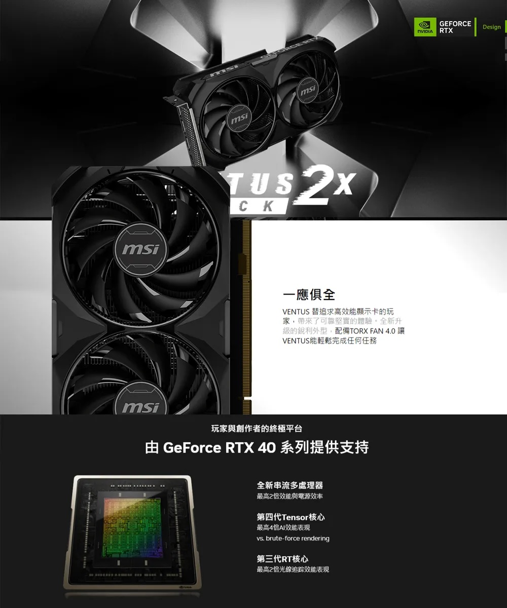 微星RTX 4060 Ti 16G VENTUS 2X BLACK OC 顯示卡- PChome 商店街