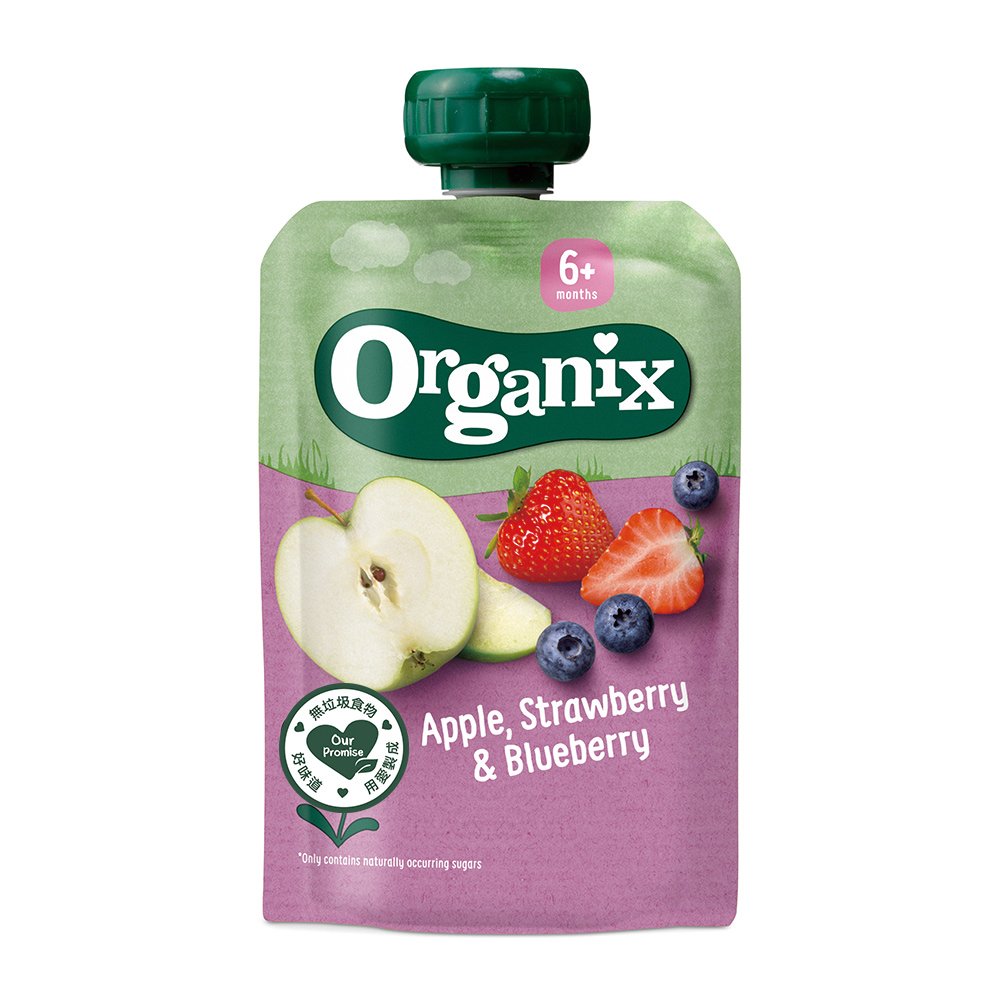 寶寶果泥 寶寶副食品 英國Organix 水果纖泥-蘋果草莓藍莓100g