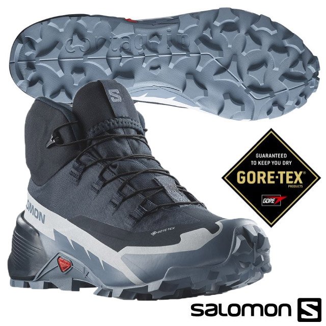 【SALOMON 索羅門】 女 CROSS HIKE 2 GTX 防水透氣耐磨中筒登山鞋(僅350g).Gore-Tex+標準緩震/_472780 碳黑/火石灰/珍珠藍