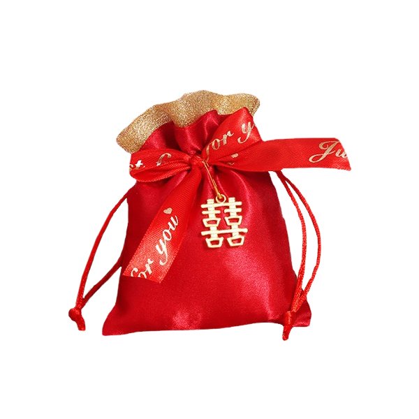 【Q禮品】A6057 喜氣束口袋10x12cm 抽繩喜糖袋 囍字袋 禮品包裝袋 結婚回門 喜糖袋 收納袋 贈品禮品