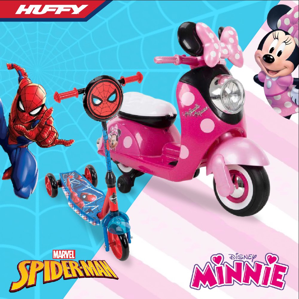 【HUFFY】Disney正版授權跨部門同事組(米妮電動車+蜘蛛人3輪滑板車)