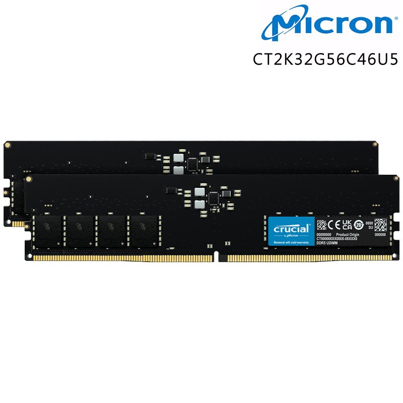 MICRON 美光 Crucial 64GB (32GBx2) DDR5-5600 CL46 雙通道 記憶體 CT2K32G56C46U5